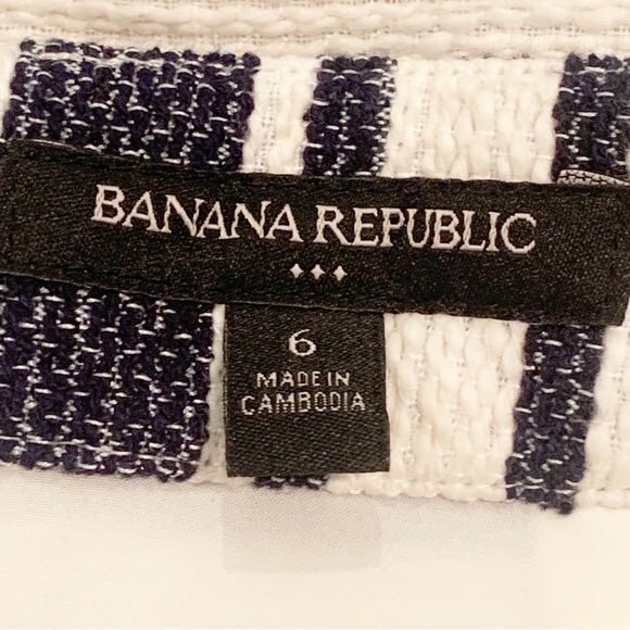 🏷️Banana Republic Woven Striped Navy Cream Tweed Mini Skirt 6 POCKETS - Picture 6 of 6
